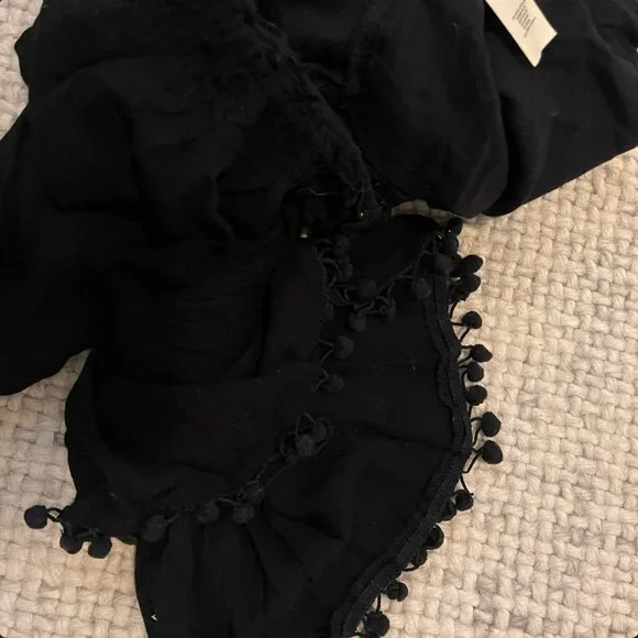 Anthropologie Lilka Pom-Trimmed Off-The-Shoulder Romper - Picture 10 of 10